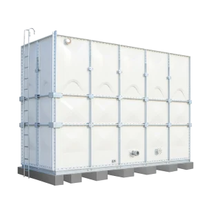 Vertical GRP box tank with ladder and modular sectional panels for large capacity water storage