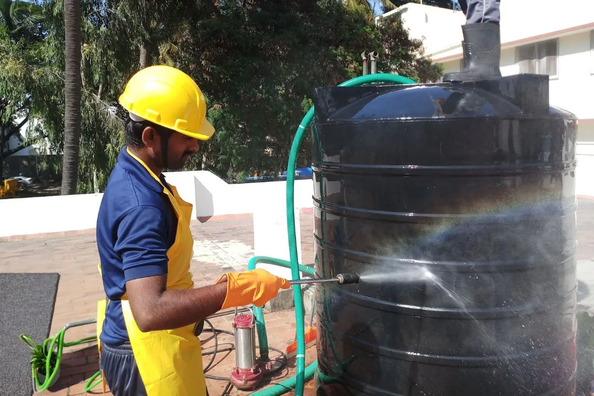 Domestic water tank cleaning